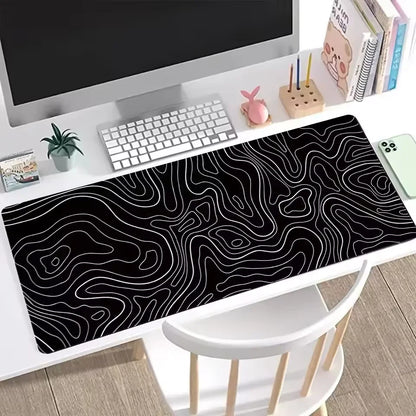 1Pcs Gaming Mouse Pad Large Keyboard Pad 31.5 x 11.8in Topographic Mouse Pad Black and White Mouse Pad for Keyboard with Anti-Sl