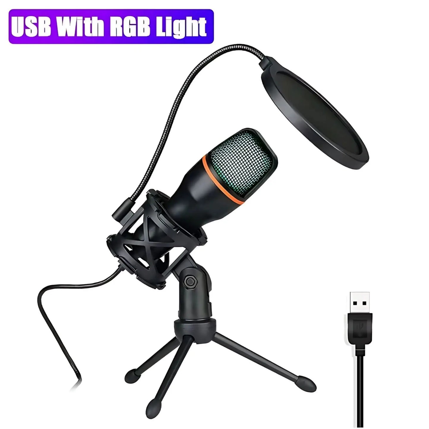 STONEGO Condenser Microphone Kit - RGB Lighting, Noise-Canceling, Tripod Stand, for Streaming, Gaming, Podcasts, and Recordings