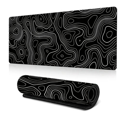 1Pcs Gaming Mouse Pad Large Keyboard Pad 31.5 x 11.8in Topographic Mouse Pad Black and White Mouse Pad for Keyboard with Anti-Sl